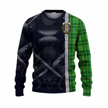 Galloway Tartan Knitted Sweater with Family Crest Cross Sword Thistle Celtic Vibes