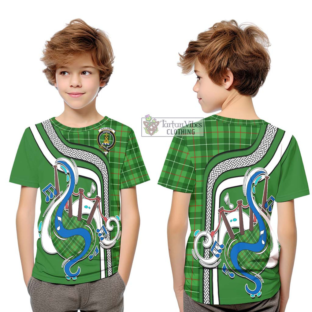 Tartan Vibes Clothing Galloway Tartan Kid T-Shirt with Epic Bagpipe Style