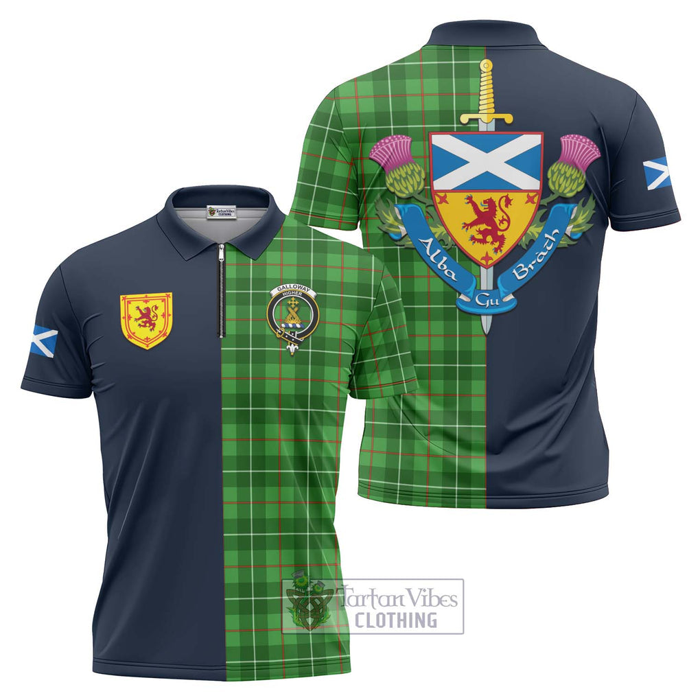 Tartan Vibes Clothing Galloway Tartan Zipper Polo Shirt with Scottish Lion Royal Arm Half Style