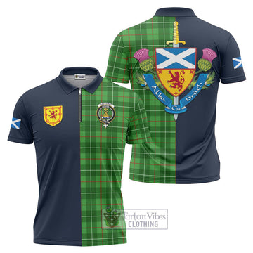 Galloway Tartan Zipper Polo Shirt Alba with Scottish Lion Royal Arm Half Style