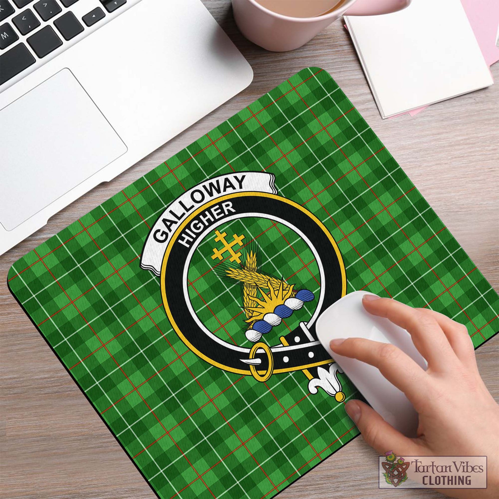 Tartan Vibes Clothing Galloway Tartan Mouse Pad with Family Crest