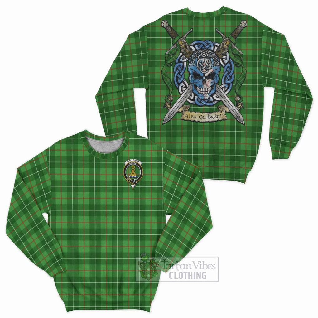 Tartan Vibes Clothing Galloway Tartan Sweatshirt with Family Crest Celtic Skull Style