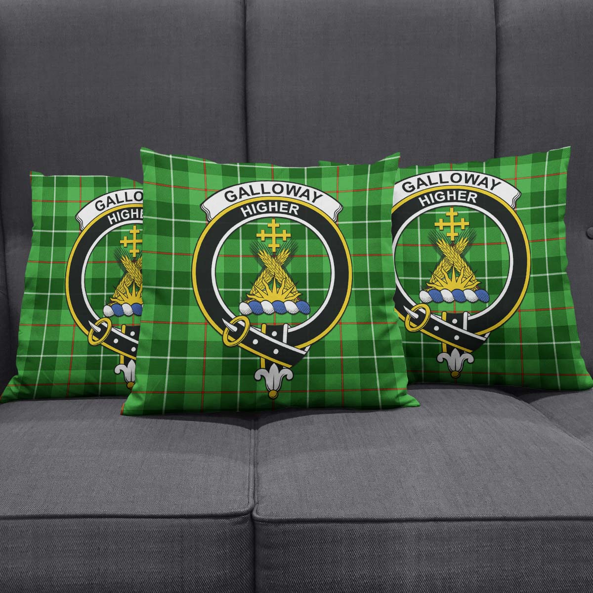 Galloway Tartan Pillow Cover with Family Crest Square Pillow Cover - Tartanvibesclothing