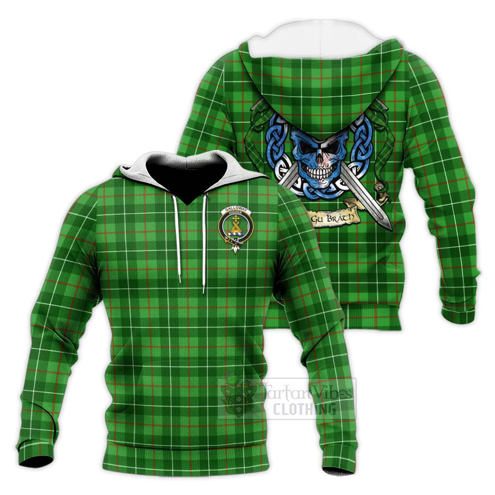 Tartan Vibes Clothing Galloway Tartan Knitted Hoodie with Family Crest Celtic Skull Style