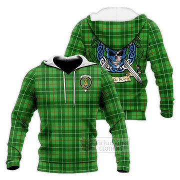 Galloway Tartan Knitted Hoodie with Family Crest Celtic Skull Style