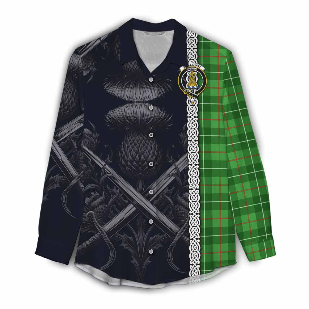 Tartan Vibes Clothing Galloway Tartan Women's Casual Shirt with Family Crest Cross Sword Thistle Celtic Vibes