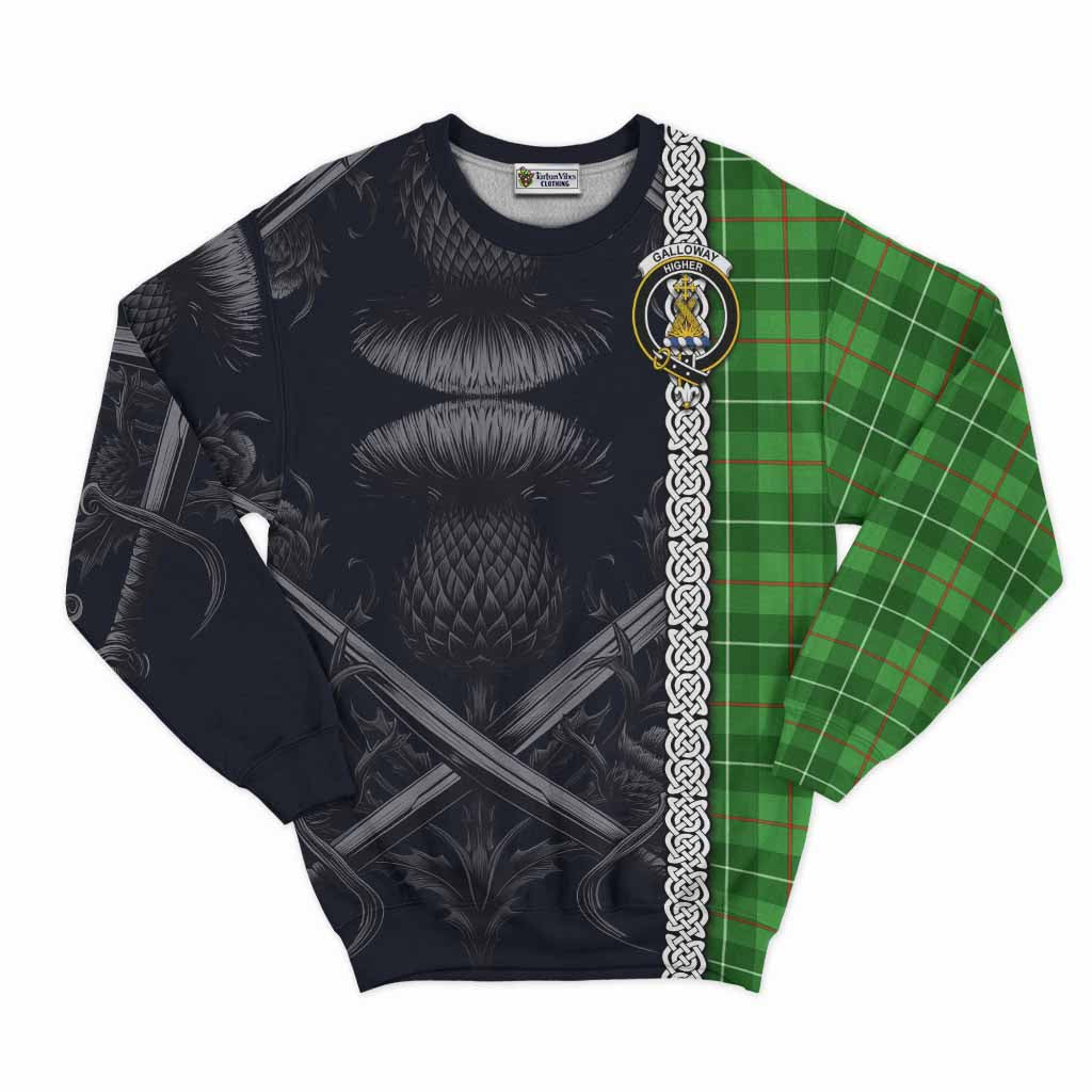 Tartan Vibes Clothing Galloway Tartan Sweatshirt with Family Crest Cross Sword Thistle Celtic Vibes