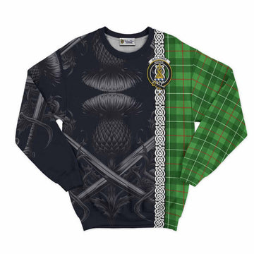 Galloway Tartan Sweatshirt with Family Crest Cross Sword Thistle Celtic Vibes