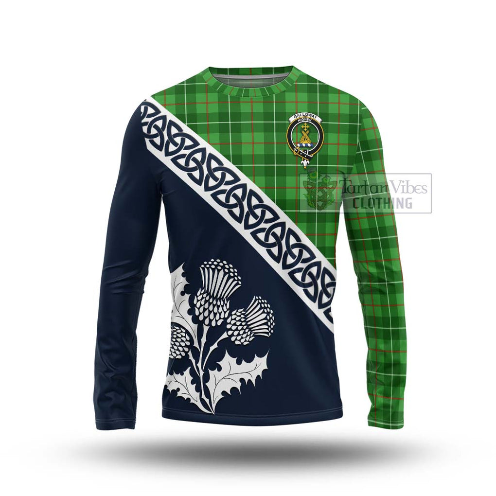 Tartan Vibes Clothing Galloway Tartan Long Sleeve T-Shirt Featuring Thistle and Scotland Map