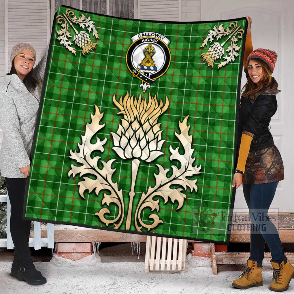 Tartan Vibes Clothing Galloway Tartan Quilt with Family Crest and Golden Thistle Style