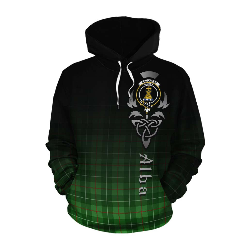 Tartan Vibes Clothing Galloway Tartan Cotton Hoodie Featuring Alba Gu Brath Family Crest Celtic Inspired