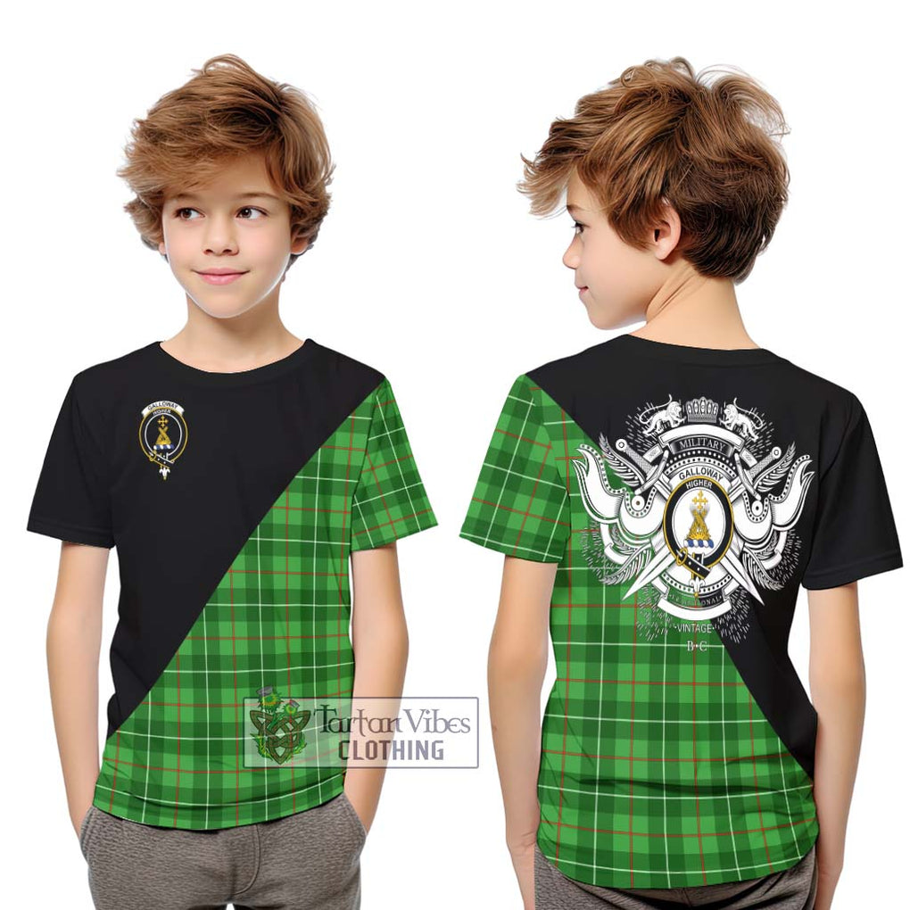 Galloway Tartan Kid T-Shirt with Family Crest and Military Logo Style Youth XL Size14 - Tartanvibesclothing Shop