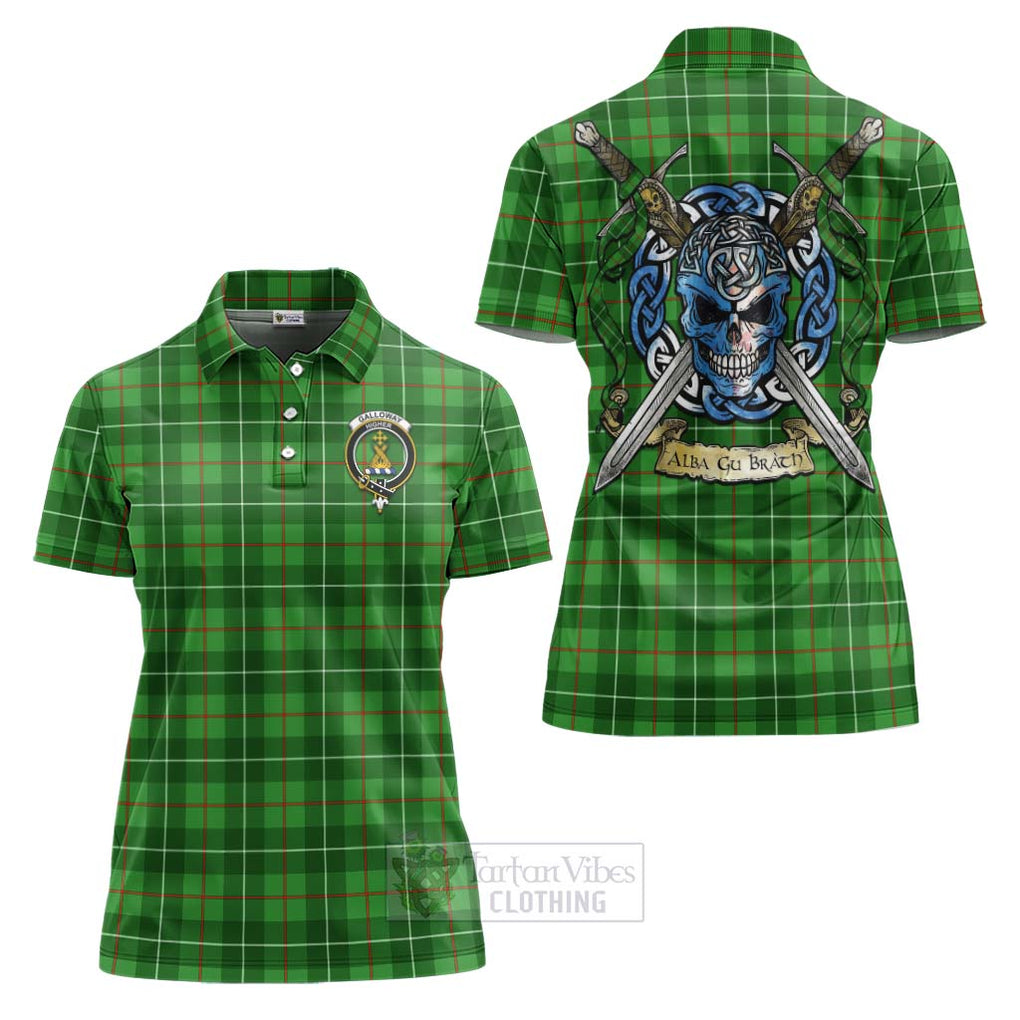 Tartan Vibes Clothing Galloway Tartan Women's Polo Shirt with Family Crest Celtic Skull Style