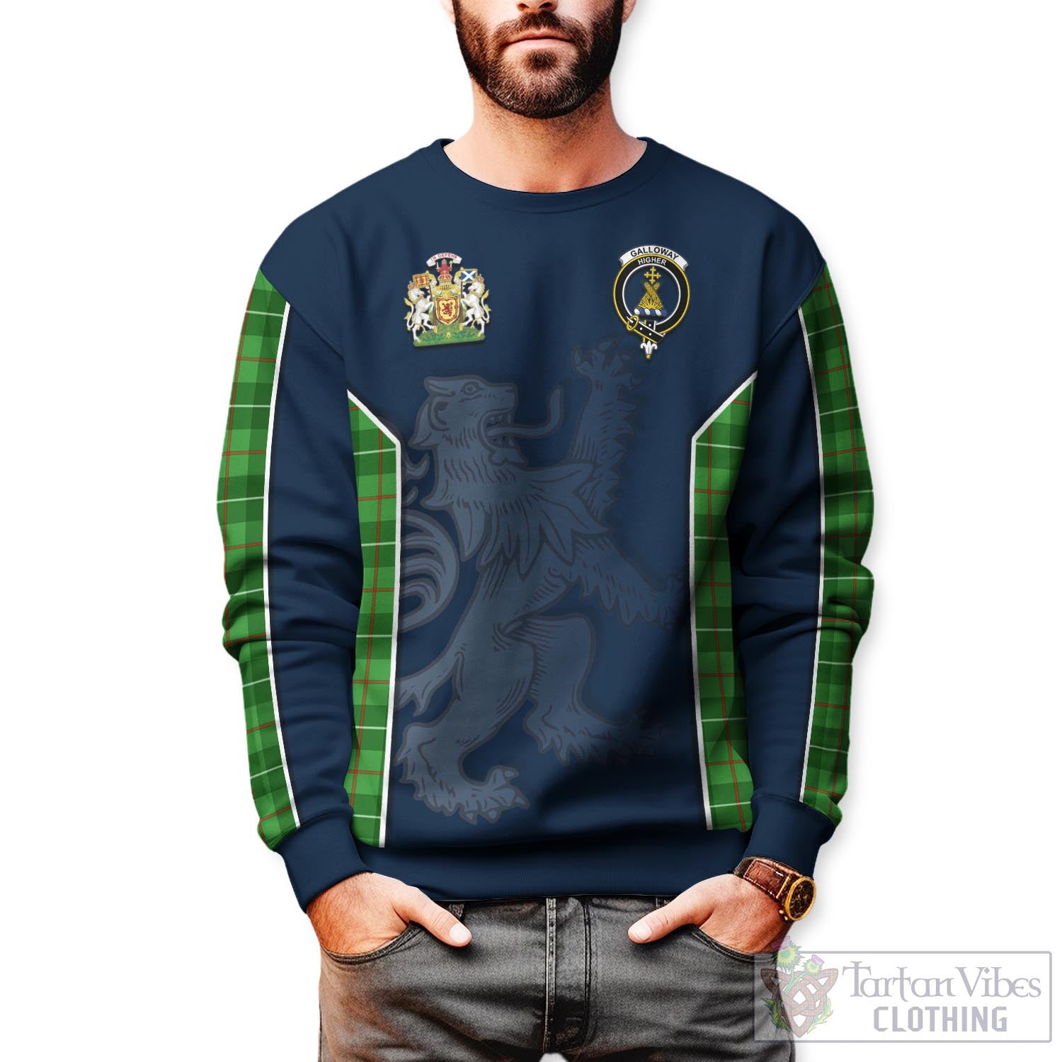 Tartan Vibes Clothing Galloway Tartan Sweater with Family Crest and Lion Rampant Vibes Sport Style