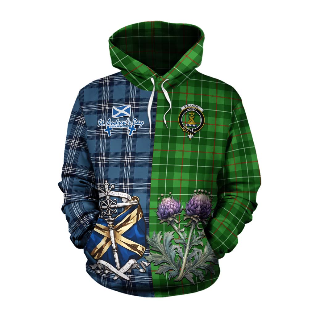 Tartan Vibes Clothing Galloway Tartan Cotton Hoodie Happy St. Andrew's Day Half Tartan Style