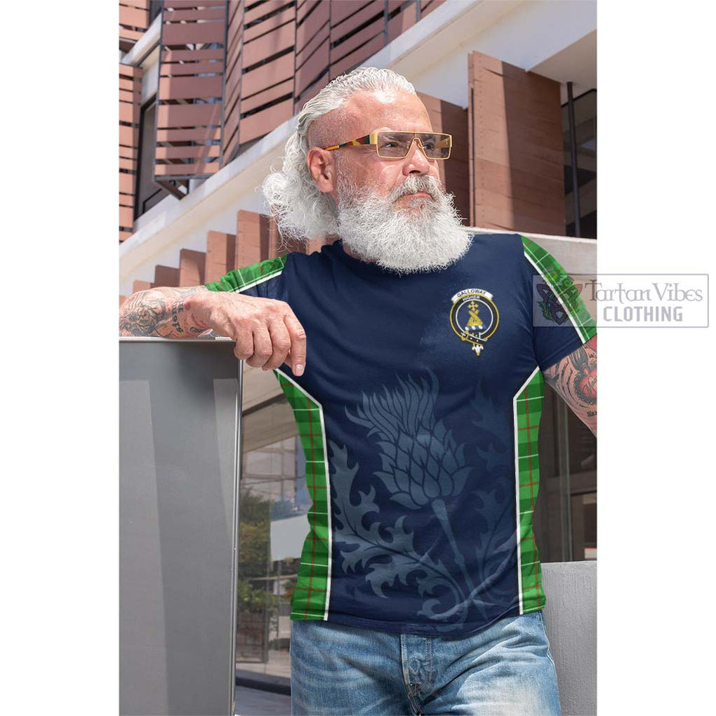 Tartan Vibes Clothing Galloway Tartan Cotton T-shirt with Family Crest and Scottish Thistle Vibes Sport Style