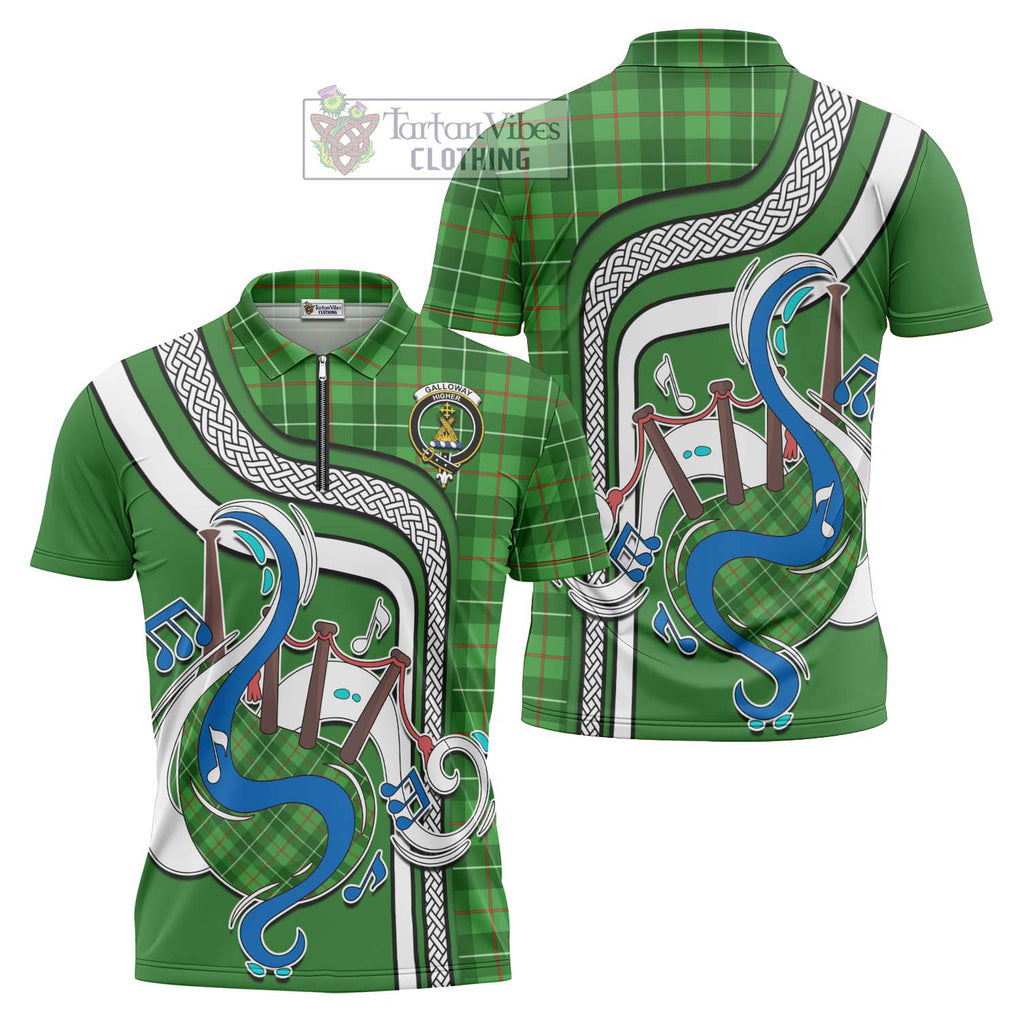 Galloway Tartan Zipper Polo Shirt with Epic Bagpipe Style Unisex - Tartanvibesclothing Shop