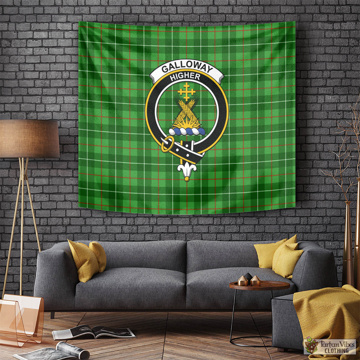 Tartan Vibes Clothing Galloway Tartan Tapestry Wall Hanging and Home Decor for Room with Family Crest