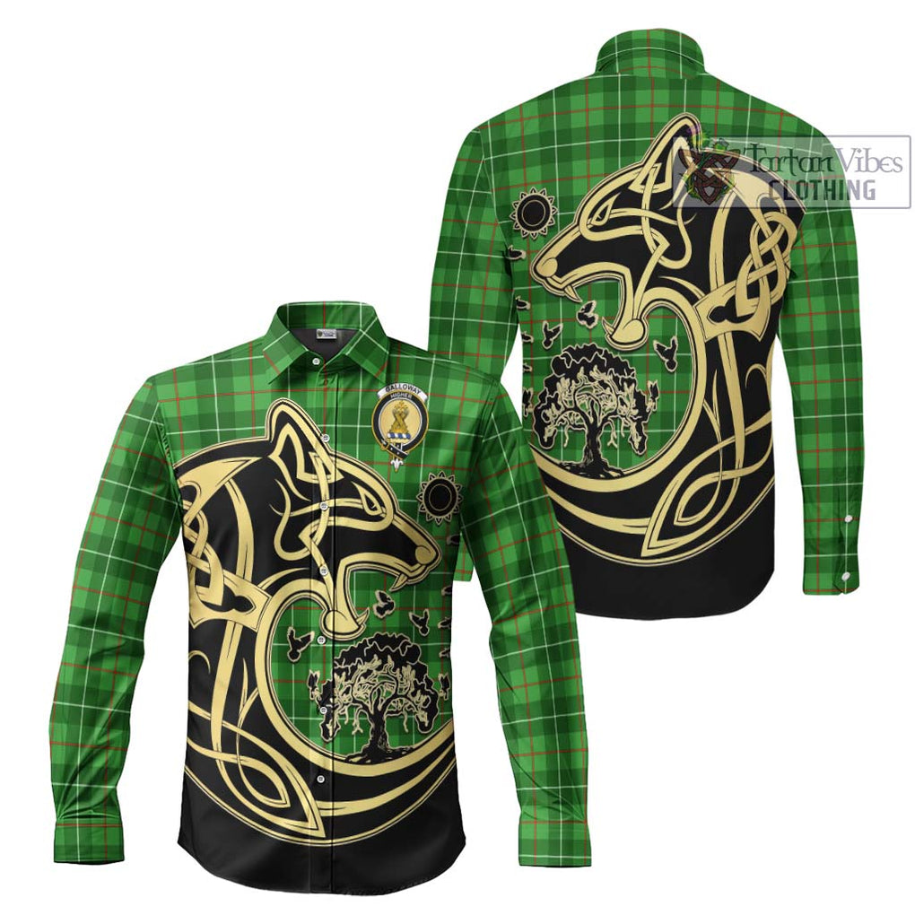 Galloway Tartan Long Sleeve Button Shirt with Family Crest Celtic Wolf Style Men's Shirt S - Tartan Vibes Clothing