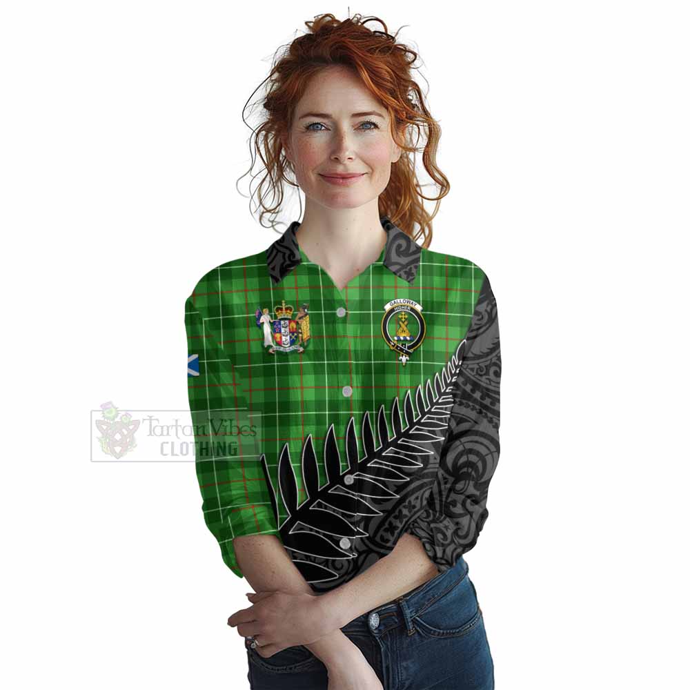 Tartan Vibes Clothing Galloway Crest Tartan Women's Casual Shirt with New Zealand Silver Fern Half Style