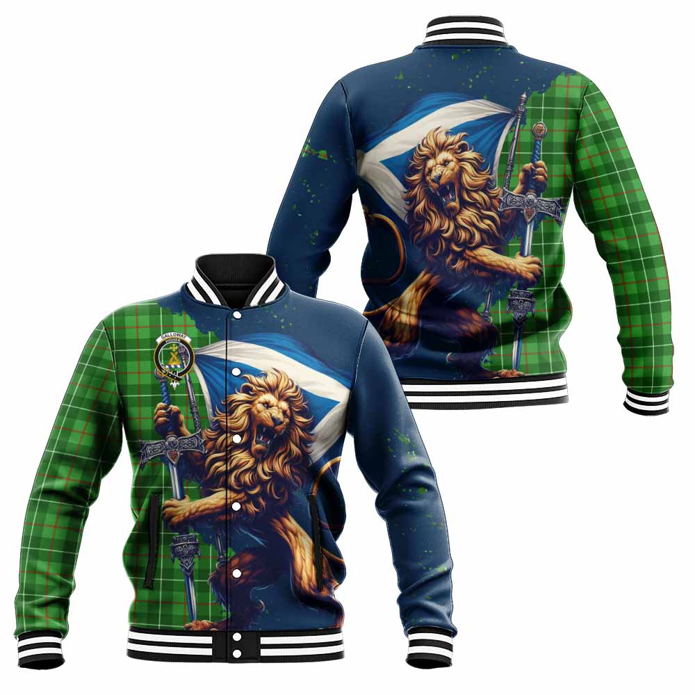 Tartan Vibes Clothing Galloway Tartan Family Crest Baseball Jacket with Scottish Majestic Lion