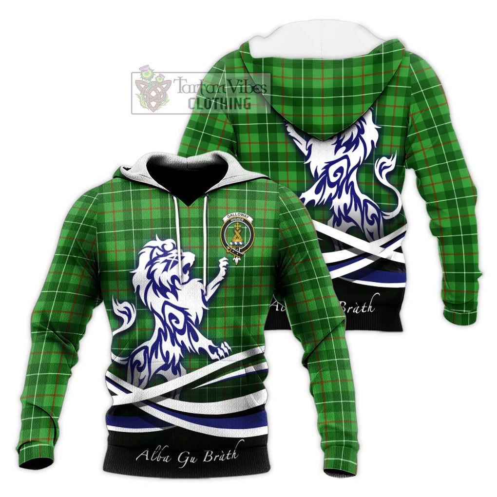 Galloway Tartan Knitted Hoodie with Alba Gu Brath Regal Lion Emblem Unisex Knitted Pullover Hoodie - Tartanvibesclothing Shop