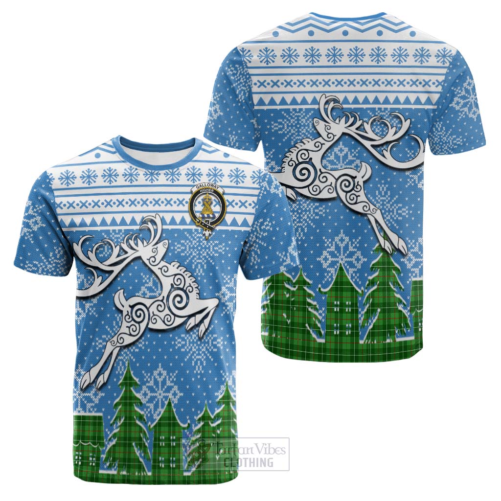 Tartan Vibes Clothing Galloway Clan Christmas Cotton T-shirt Celtic Reindeer Style