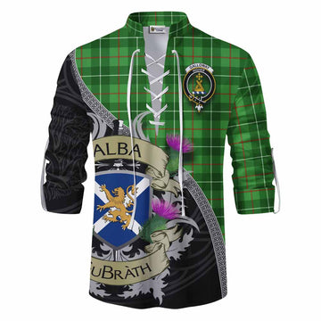 Galloway Tartan Family Crest Ghillie Kilt Shirt Lion Rampant Royal Thistle Shield Celtic Inspired Men - Tartan Vibes Clothing