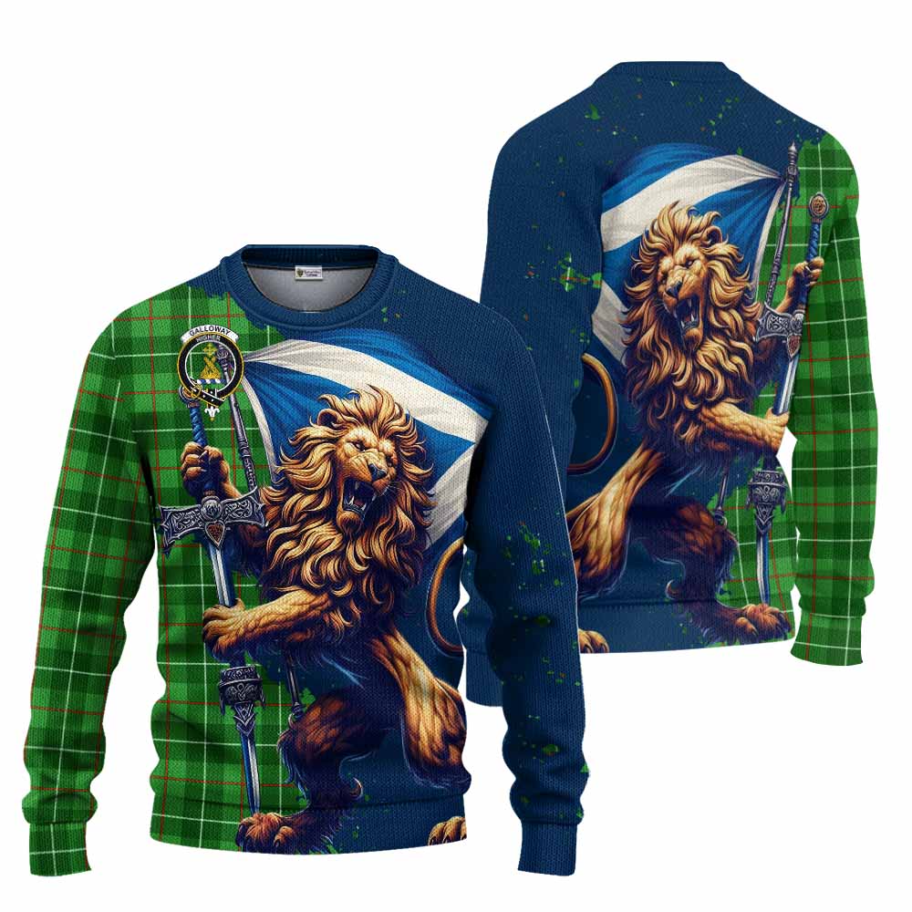 Tartan Vibes Clothing Galloway Tartan Family Crest Knitted Sweater with Scottish Majestic Lion