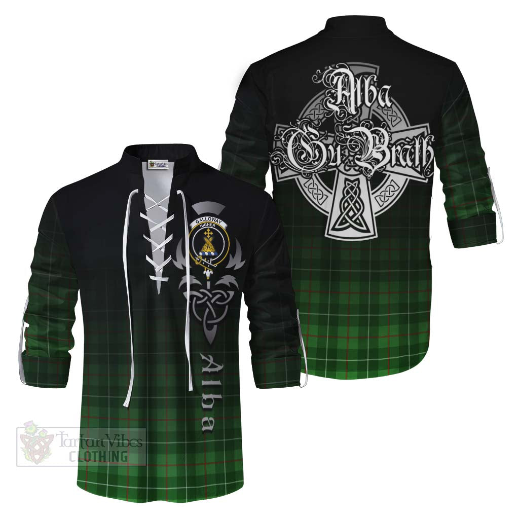 Tartan Vibes Clothing Galloway Tartan Ghillie Kilt Shirt Featuring Alba Gu Brath Family Crest Celtic Inspired