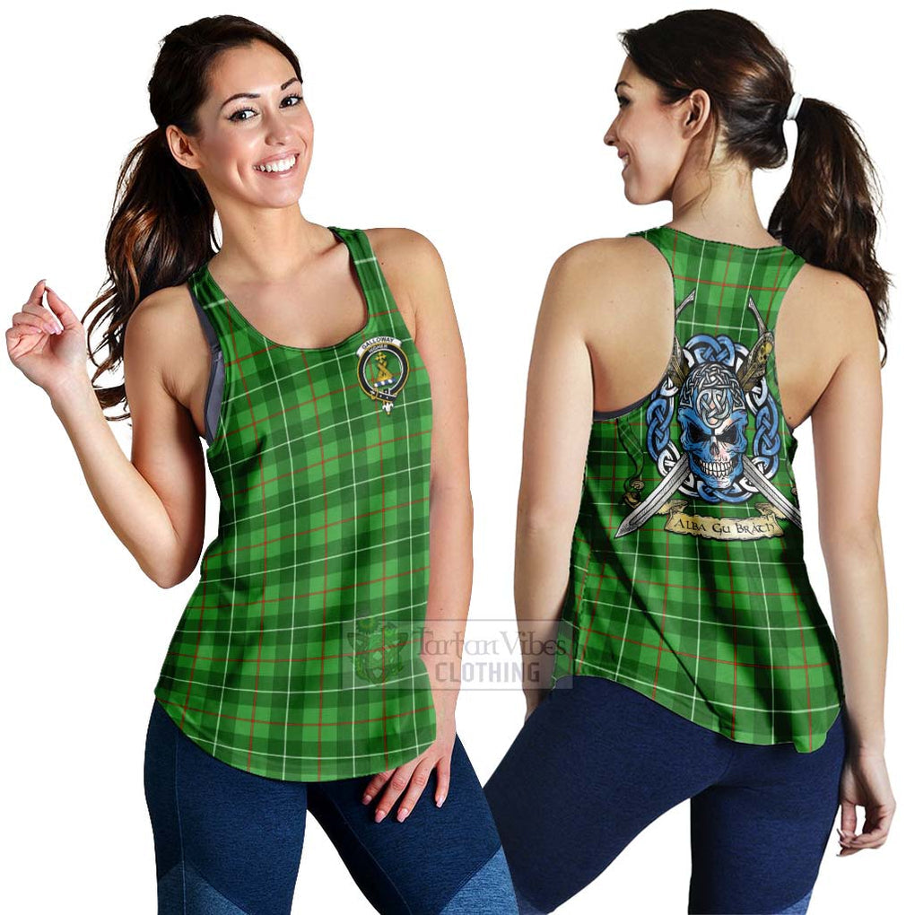 Tartan Vibes Clothing Galloway Tartan Women's Racerback Tanks with Family Crest Celtic Skull Style