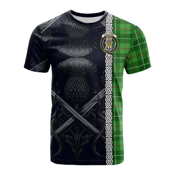 Galloway Tartan Cotton T-shirt with Family Crest Cross Sword Thistle Celtic Vibes