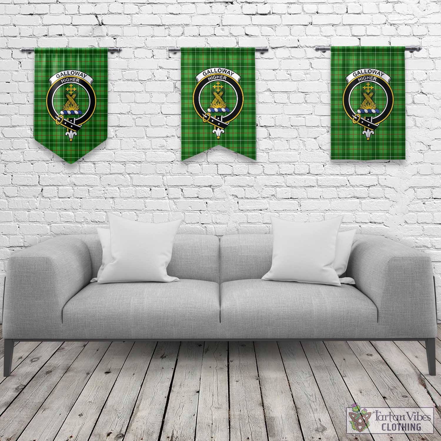 Tartan Vibes Clothing Galloway Tartan Gonfalon, Tartan Banner with Family Crest