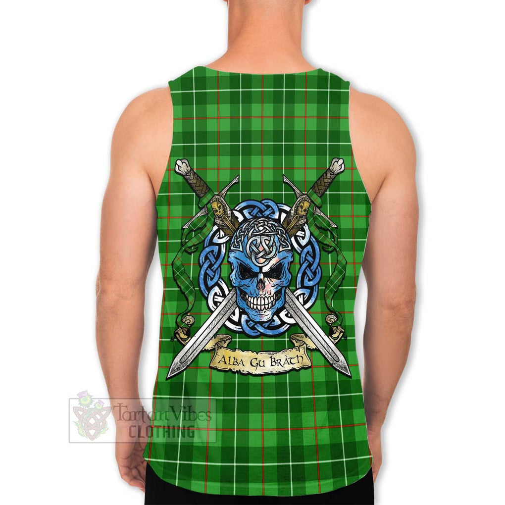 Tartan Vibes Clothing Galloway Tartan Men's Tank Top with Family Crest Celtic Skull Style