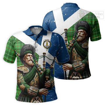 Galloway Tartan Polo Shirt with Family Crest Scottish Bagpiper Vibes