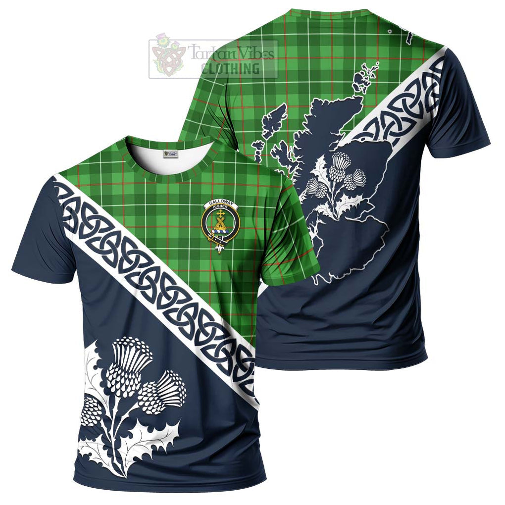 Galloway Tartan T-Shirt Featuring Thistle and Scotland Map