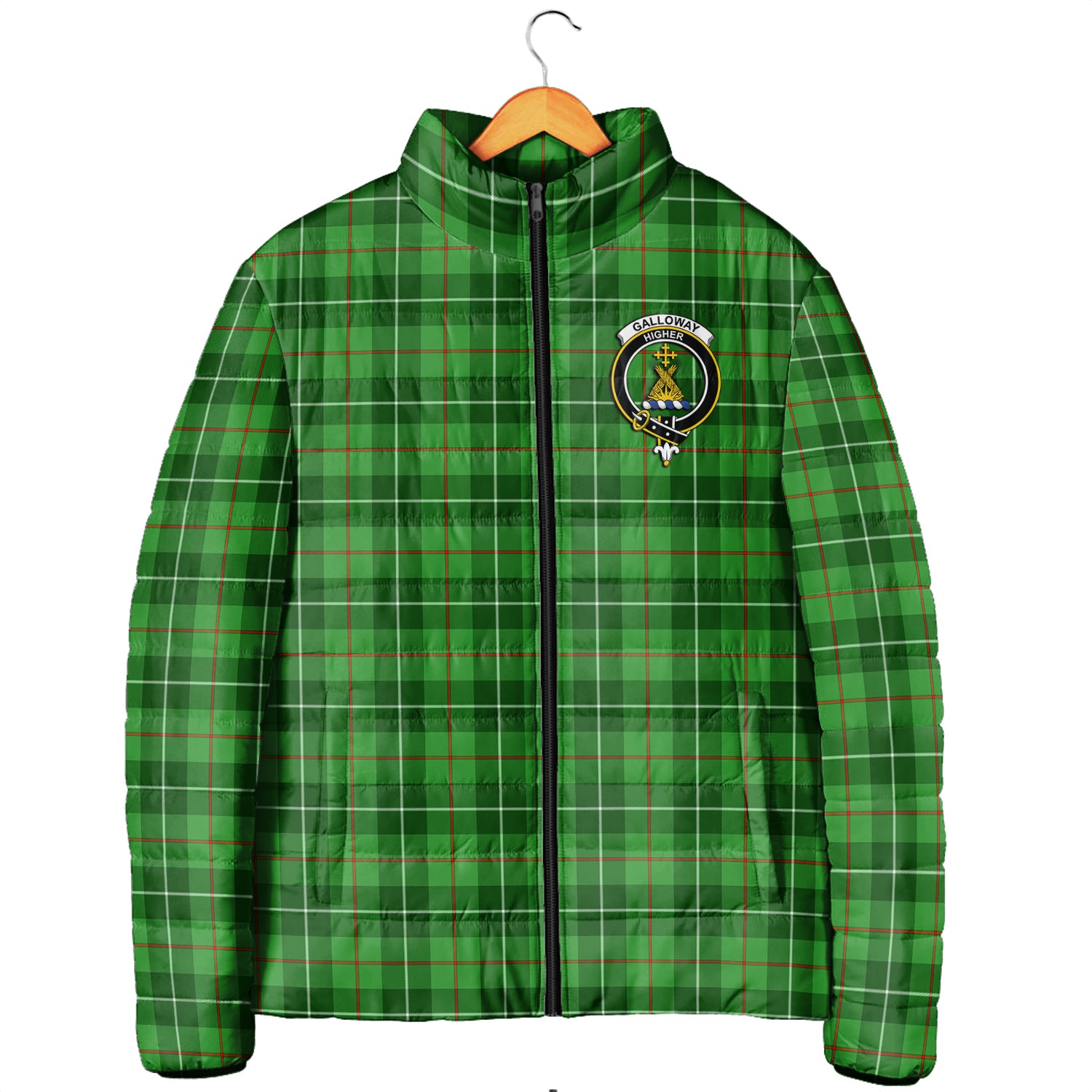 Galloway Tartan Padded Jacket with Family Crest Men's Padded Jacket - Tartan Vibes Clothing