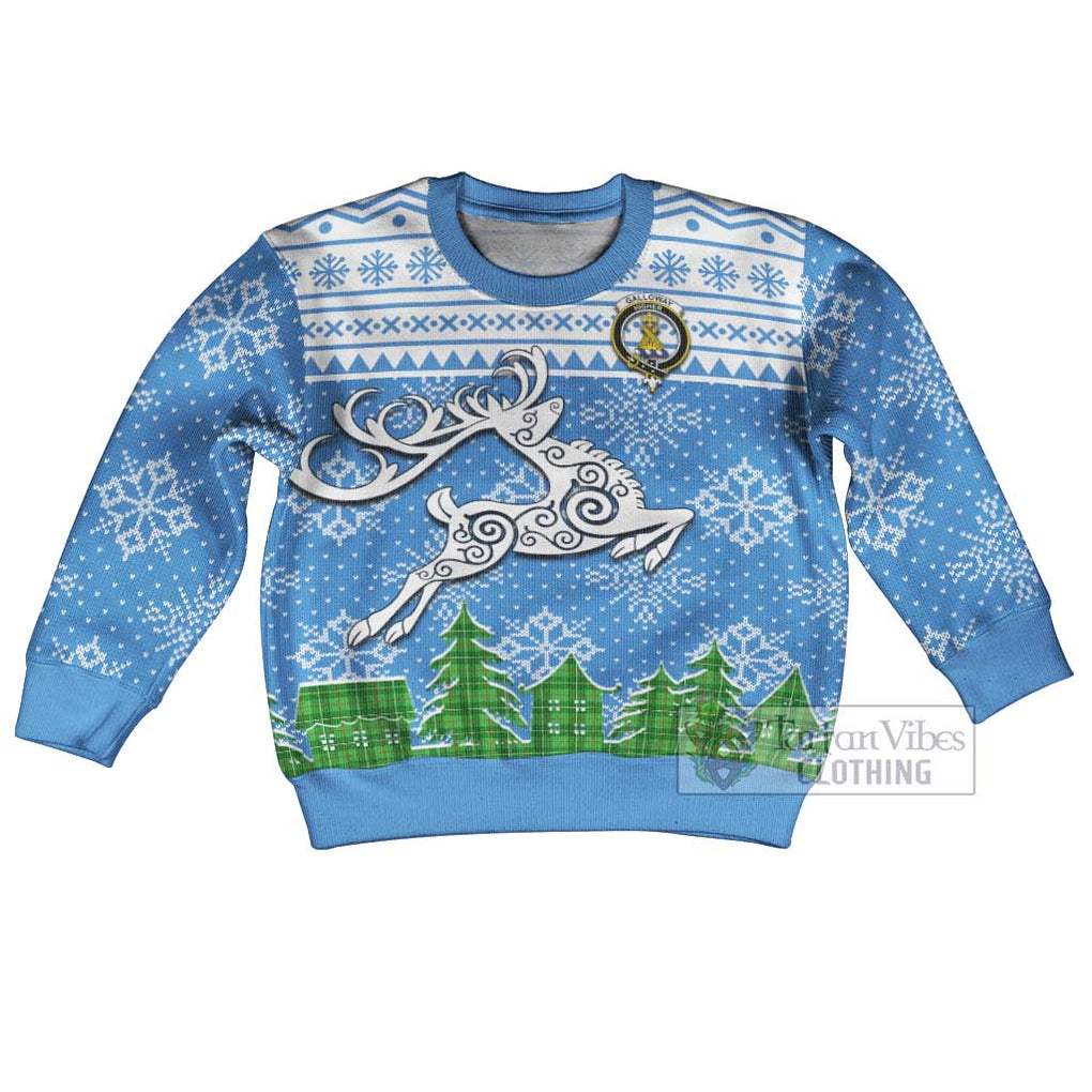 Tartan Vibes Clothing Galloway Clan Christmas Kid Ugly Sweater with Tartan and Celtic Raindeer Style