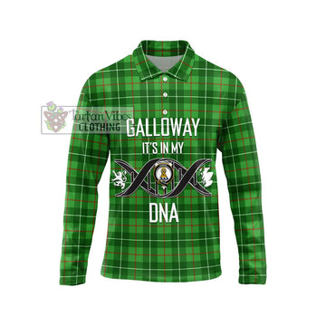 Galloway Tartan Long Sleeve Polo Shirt with Family Crest DNA In Me Style