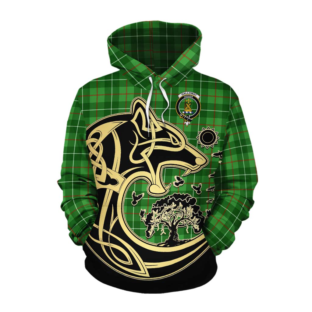 Tartan Vibes Clothing Galloway Tartan Cotton Hoodie with Family Crest Celtic Wolf Style