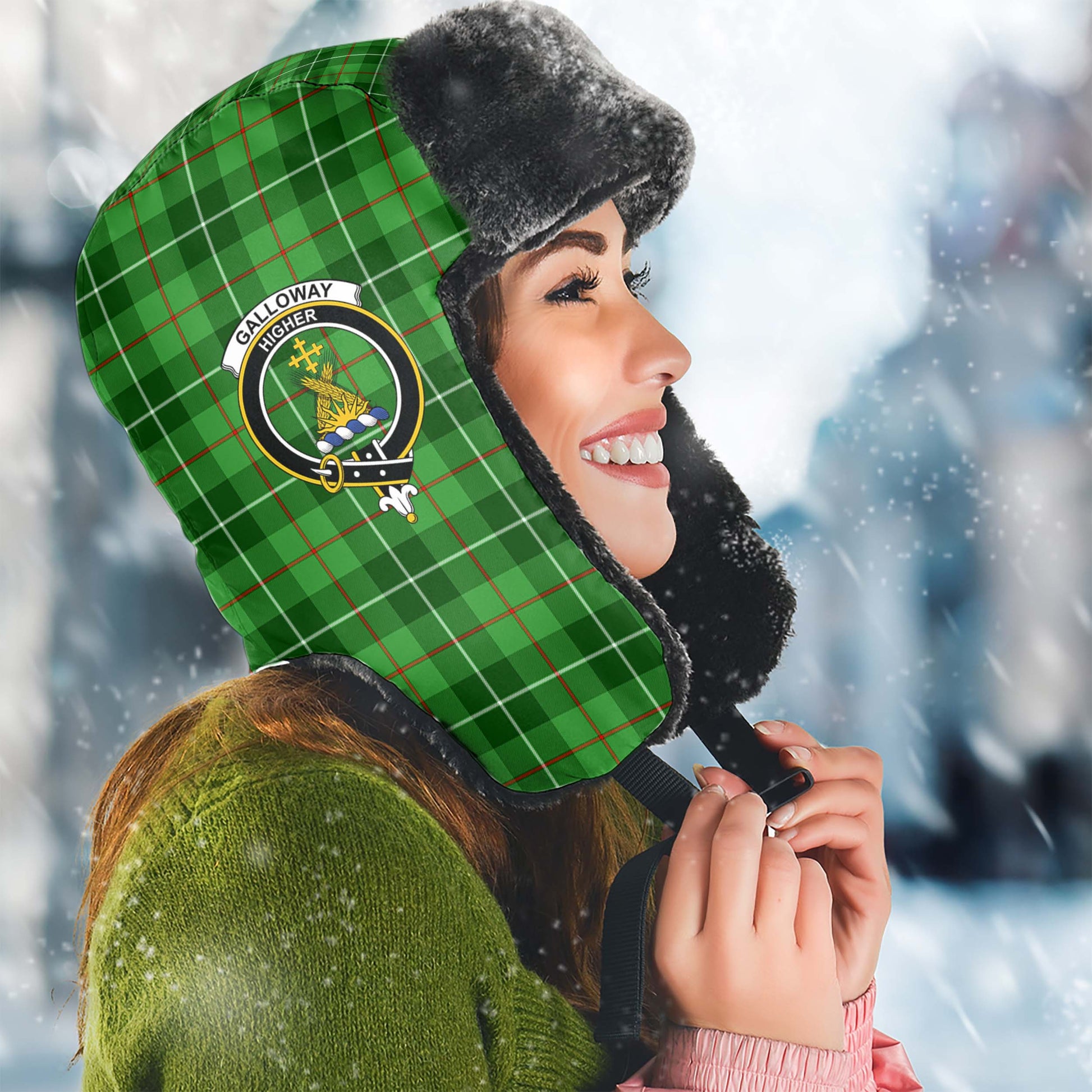 Galloway Tartan Winter Trapper Hat with Family Crest Winter Trapper Hat Universal Fit Circumference 22.8in (58cm) - Tartanvibesclothing