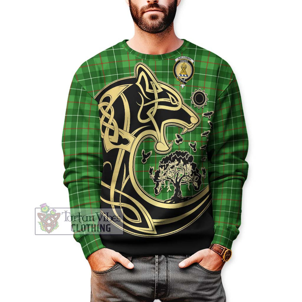 Galloway Tartan Sweatshirt with Family Crest Celtic Wolf Style Unisex - Tartan Vibes Clothing