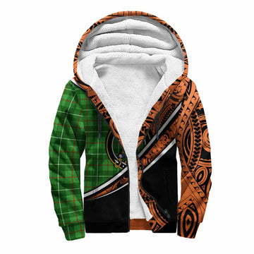 Galloway Crest Tartan Sherpa Hoodie with Polynesian Vibes Style - Orange Version