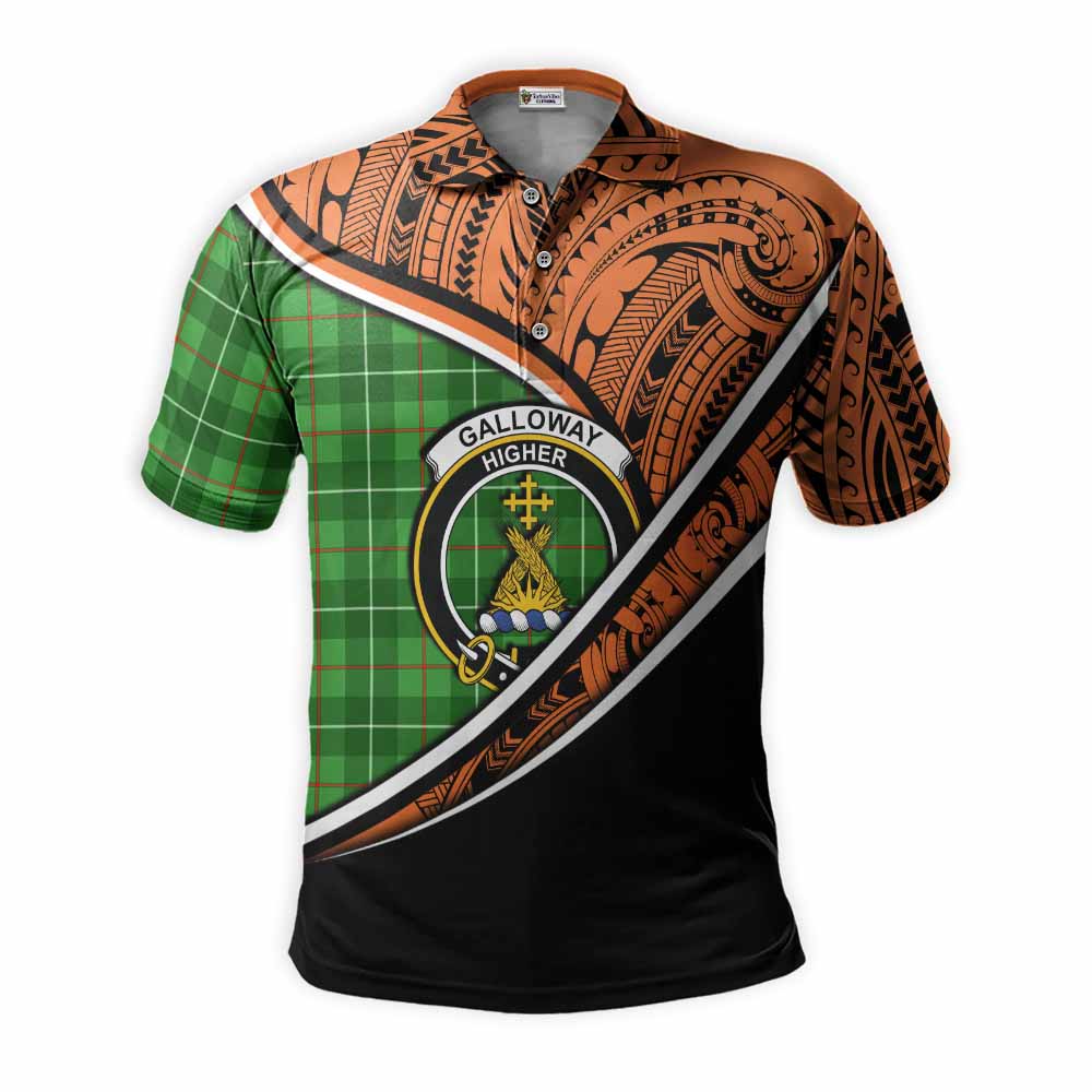 Tartan Vibes Clothing Galloway Crest Tartan Polo Shirt with Maori Tattoo Style - Orange Version