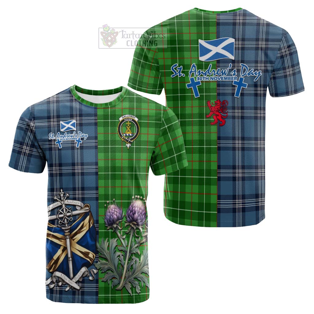 Tartan Vibes Clothing Galloway Tartan Cotton T-shirt Happy St. Andrew's Day Half Tartan Style