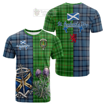 Galloway Tartan Cotton T-shirt Happy St. Andrew's Day Half Tartan Style