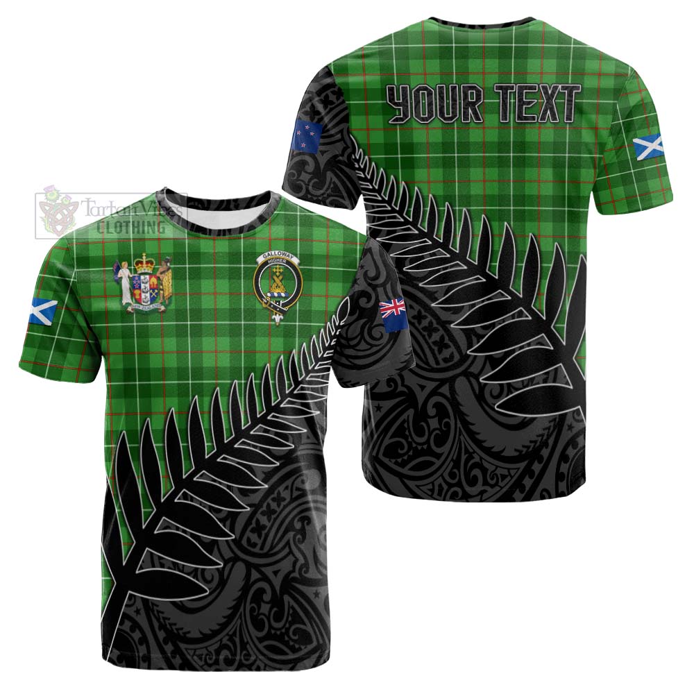 Tartan Vibes Clothing Galloway Crest Tartan Cotton T-shirt with New Zealand Silver Fern Half Style