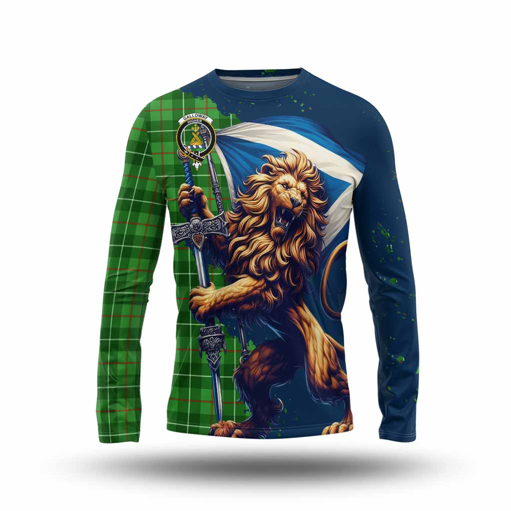 Tartan Vibes Clothing Galloway Tartan Family Crest Long Sleeve T-Shirt with Scottish Majestic Lion