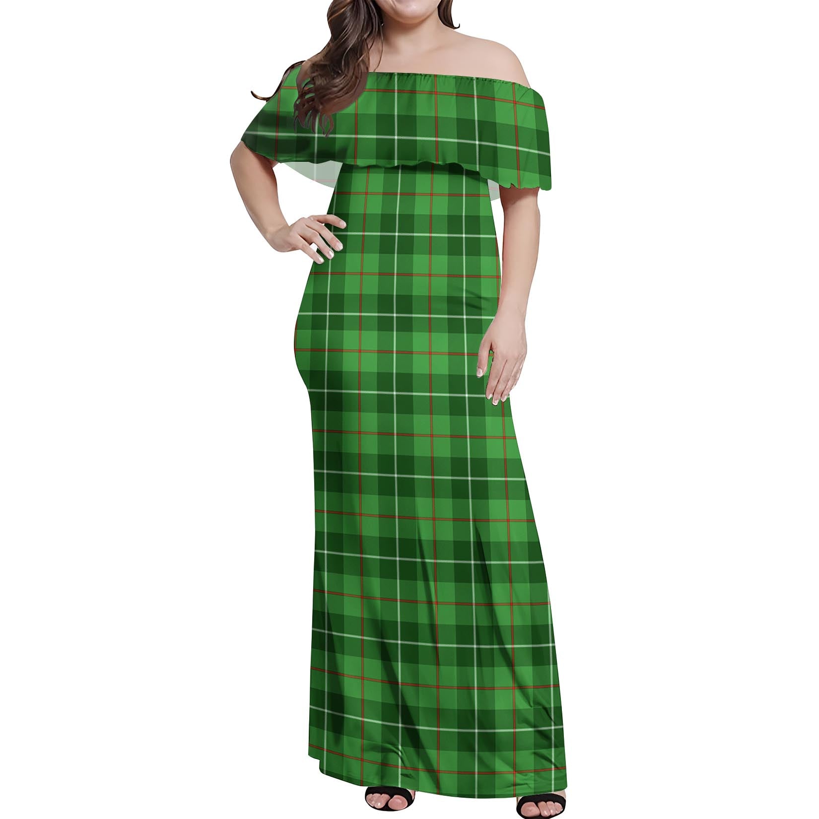 Galloway Tartan Off Shoulder Long Dress Women's Dress - Tartanvibesclothing