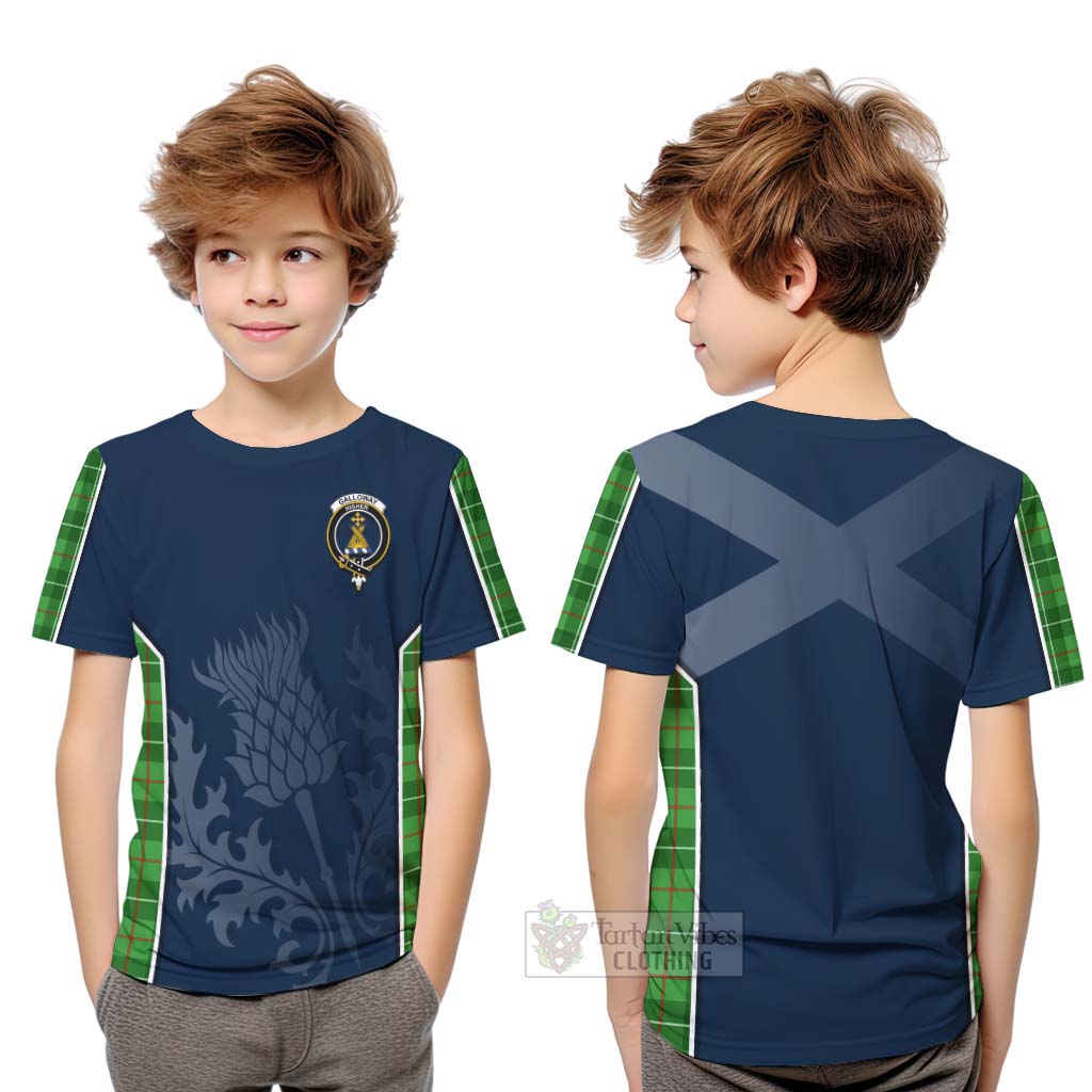 Tartan Vibes Clothing Galloway Tartan Kid T-Shirt with Family Crest and Scottish Thistle Vibes Sport Style